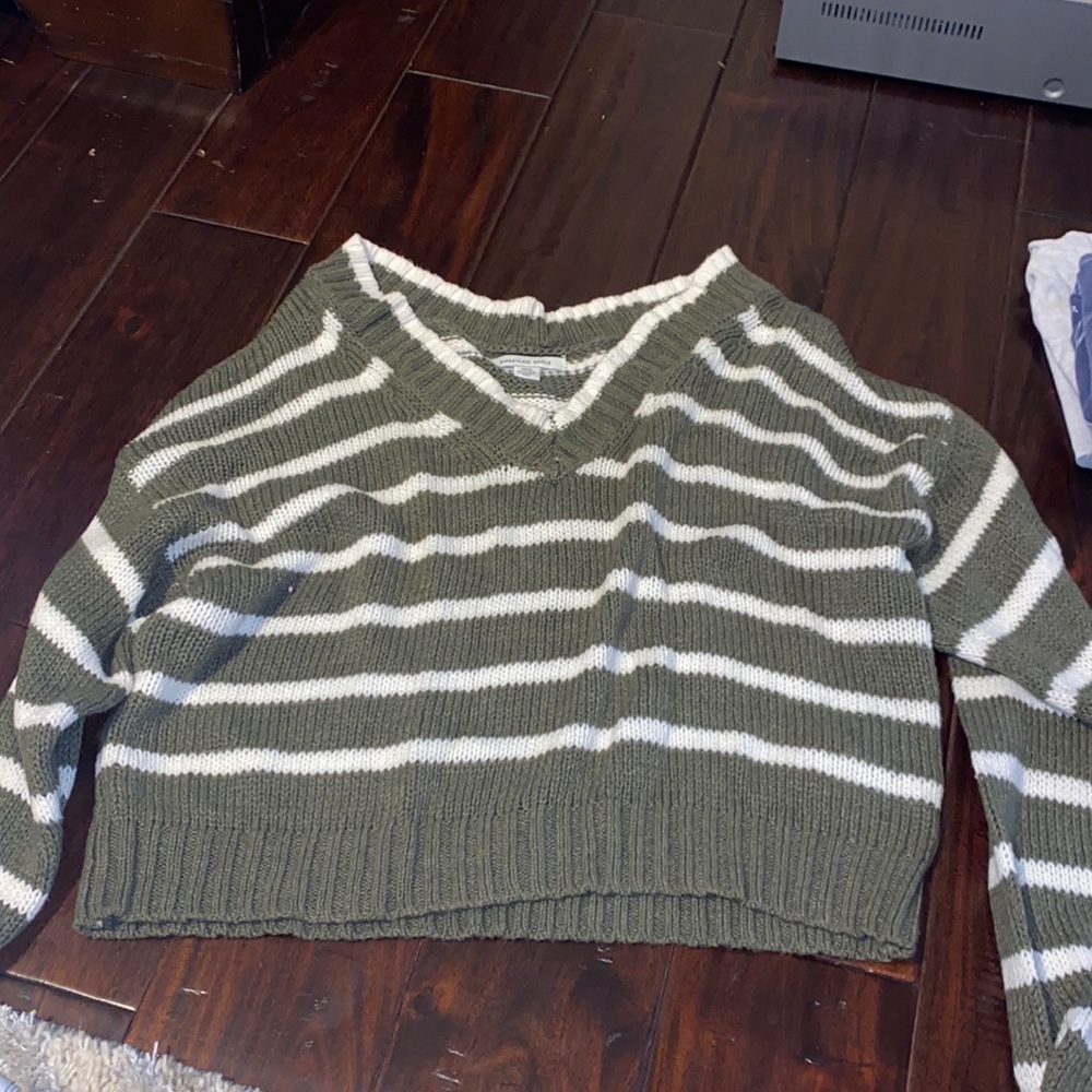 american eagle green stripe sweater